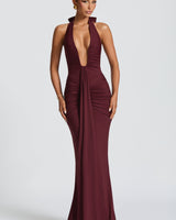 Rhea - Drapiertes Jersey-Maxikleid in Maroon
