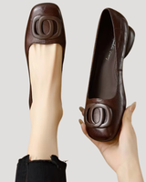 Rosina | Damen Ballerinas Quadratische Spitze Slip-On in Braun