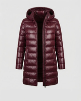 Roswitha | Damen Winterjacke mit Kapuze, Stepp Design und Daunen Optik in Braun