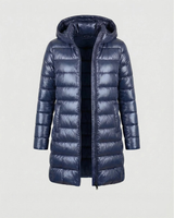 Roswitha | Damen Winterjacke mit Kapuze, Stepp Design und Daunen Optik in Blau