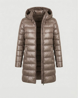 Roswitha | Damen Winterjacke mit Kapuze, Stepp Design und Daunen Optik in Khaki