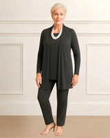 Mia | Lagenlook Cardigan Zweiteiliges Set in Dunkel Grau