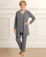 Mia | Lagenlook Cardigan Zweiteiliges Set in Hell Grau