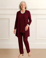 Mia | Lagenlook Cardigan Zweiteiliges Set in Burgunderrot