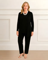 Mia | Lagenlook Cardigan Zweiteiliges Set in Schwarz