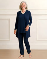 Mia | Lagenlook Cardigan Zweiteiliges Set in Blau