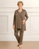 Mia | Lagenlook Cardigan Zweiteiliges Set in Taupe Braun