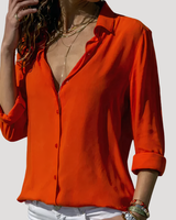 Roxana | Damen Langarm Hemdbluse mit Klassischem Kragen in Rot