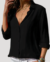 Roxana | Damen Langarm Hemdbluse mit Klassischem Kragen in Schwarz