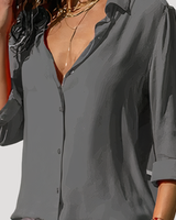 Roxana | Damen Langarm Hemdbluse mit Klassischem Kragen in Grau