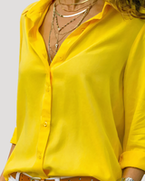 Roxana | Damen Langarm Hemdbluse mit Klassischem Kragen in Gelb