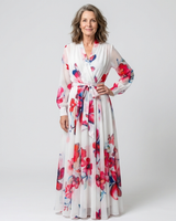 Lillian | Floral Langärmliges Wickel-Maxi-Kleid in Rot