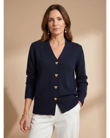 Rüya | Damen Strickjacke mit V Ausschnitt, Langarm und Knöpfen in Herzform in Schwarz