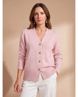 Rüya | Damen Strickjacke mit V Ausschnitt, Langarm und Knöpfen in Herzform in Rosa
