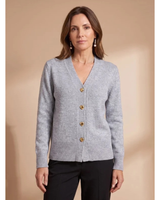 Rüya | Damen Strickjacke mit V Ausschnitt, Langarm und Knöpfen in Herzform in Grau