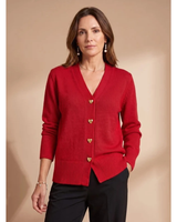 Rüya | Damen Strickjacke mit V Ausschnitt, Langarm und Knöpfen in Herzform in Rot