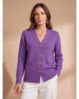 Rüya | Damen Strickjacke mit V Ausschnitt, Langarm und Knöpfen in Herzform in Lila