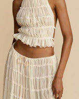 Damen Einstellbar Halter Maxi Sommerkleid in Beige