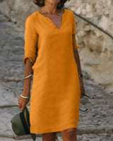 Lola - Lässiges V-Ausschnitt-Kleid in Orange (Fast ausverkauft)