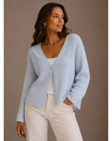 Saphira | Damen Strickjacke mit V Ausschnitt und Einem Knopf in Blau
