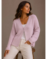 Saphira | Damen Strickjacke mit V Ausschnitt und Einem Knopf in Rosa