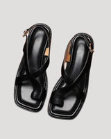 Saskia | Damen Quadratzehenform Blockabsatz Sandale in Schwarz