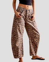 Saskia | Damen Weite Jeans Leopardenmuster Barrel Leg in Leopard