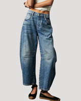 Saskia | Damen Weite Jeans Leopardenmuster Barrel Leg in Blau