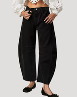 Saskia | Damen Weite Jeans Leopardenmuster Barrel Leg in Schwarz