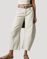 Saskia | Damen Weite Jeans Leopardenmuster Barrel Leg in Weiß