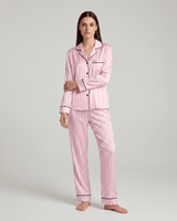 Schlafanzug Damen lang mit Hemd und Hose in Rosa