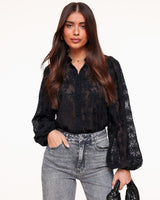 Damen Schwarz Blumen Langarm Bluse in Schwarz