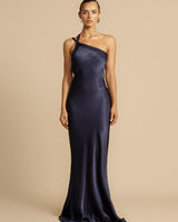 Selena | Damen Maxikleid Goldton Fließend Elegant in Ozeanblau