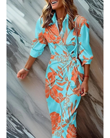 Selina | Damen Langarm Maxikleid mit Streifen und V Ausschnitt in Türkis