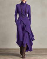 Selma | Damen Langarm Maxikleid mit Kragen und Langer Silhouette in Lila
