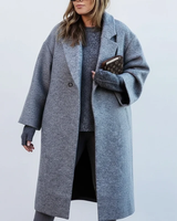 Selma | Damen Lange Winterjacke für Große Größen mit Wollmantel und Kragen in Grau