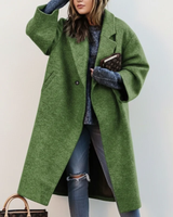 Selma | Damen Lange Winterjacke für Große Größen mit Wollmantel und Kragen in Grün