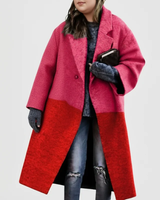 Selma | Damen Lange Winterjacke für Große Größen mit Wollmantel und Kragen in Rot