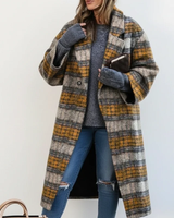 Selma | Damen Lange Winterjacke für Große Größen mit Wollmantel und Kragen in Khaki