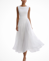 Seraphita | Damen Drapiertes Ärmellos Plissee Midikleid in Weiß
