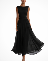 Seraphita | Damen Drapiertes Ärmellos Plissee Midikleid in Schwarz