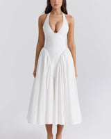 Shannah | Damen Midikleid Elegant Feminin Festlich in Weiß