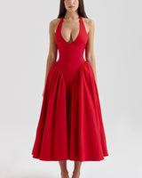 Shannah | Damen Midikleid Elegant Feminin Festlich in Rot