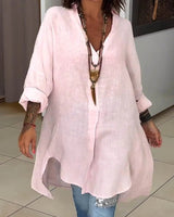 Sigrid | Damen Oversized Longbluse Hemdkragen Langarm in Rosa