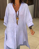 Sigrid | Damen Oversized Longbluse Hemdkragen Langarm in Lila