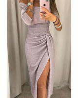 Silvana | Damen Cocktailkleid mit Langarm, Falten und Pailletten in Rosa