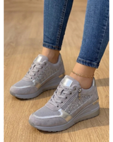 Silvana | Damen Sneaker mit Reißverschluss und Keilabsatz in Grau