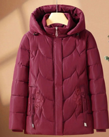 Simona | Damen Steppjacke mit Kapuze und Blumen in Rot