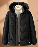 Simona | Damen Steppjacke mit Kapuze und Blumen in Schwarz