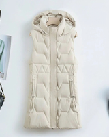 Skadi | Damen Lange steppweste mit Kapuze und Taschen in Creme